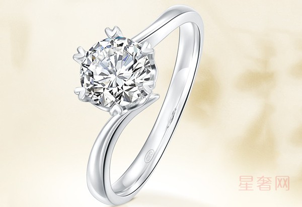 二手克徕帝钻戒女铂金订婚结婚戒指单钻扭臂六爪戒指图
