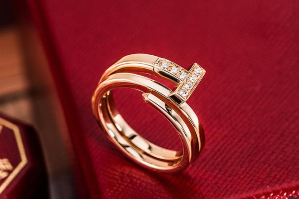 二手蒂芙尼T系列玫瑰金镶钻方形缠绕式戒指图片