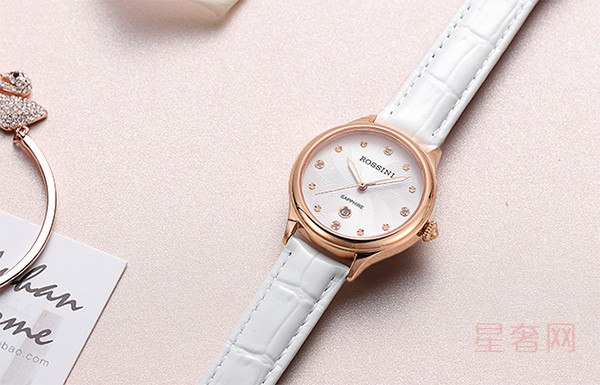 二手罗西尼CHIC系列时尚石英女表日历白盘白色皮带手表图