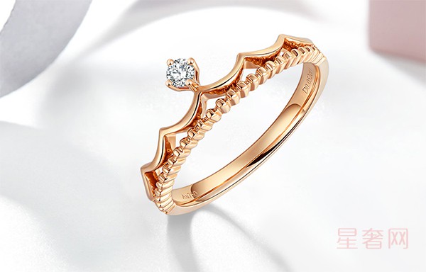 二手曼瑞珠宝定制18K玫瑰金钻石戒指时尚女戒皇冠钻戒图