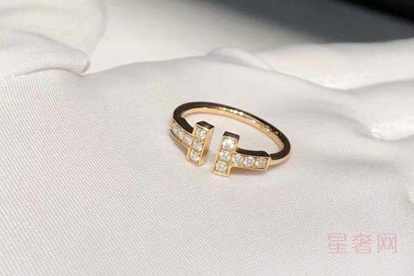二手蒂芙尼18K玫瑰金双T带钻戒指图片